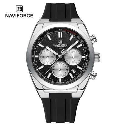 Мъжки ръчен часовник NAVIFORCE – луксозен и спортен стил, кварцов механизъм, 24-часов дисплей, прозорец за датата, хронограф, водоустойчив – идея за подарък за мъж