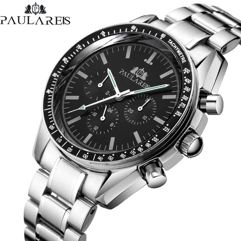 PAULAREIS P Brand Luxury Men Mechanical Watches Calendar Business Watch Mens Sports Waterproof Stainless Steel Automatic Watches