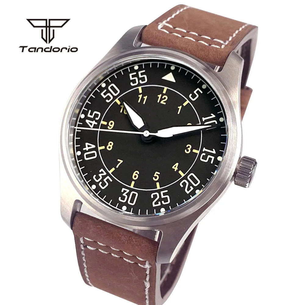 Tandorio Dive 39mm Pilot Men's Stainless Steel Automatic Watch Japan NH35/Miyota 8215/PT5000 AR Sapphire Glass 20BAR Luminous