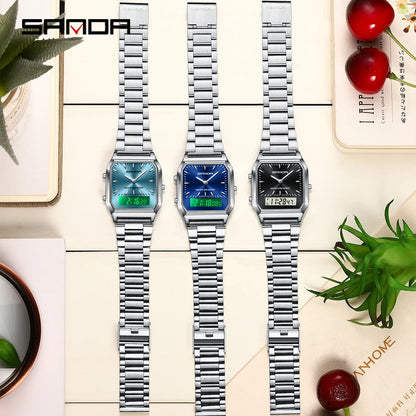 SANDA 747 Men’s & Women’s Luxury Digital Sports Watch  Stainless Steel, LED Dual Display & Waterproof