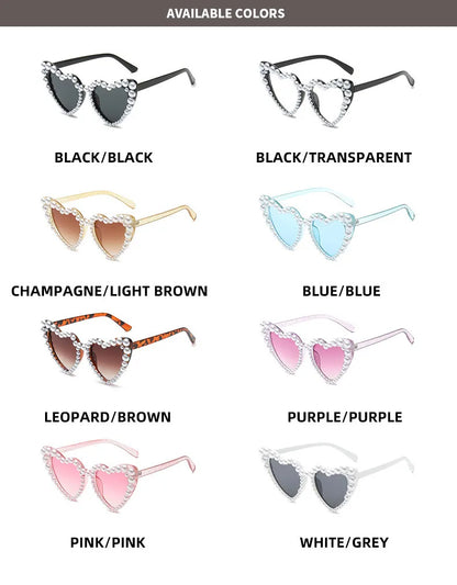 New In Luxury Fine Shimmering Love Pearl Sun Glasses Women Heart Glasses Casual Bling Sunglasses Lentes De Sol Mujer