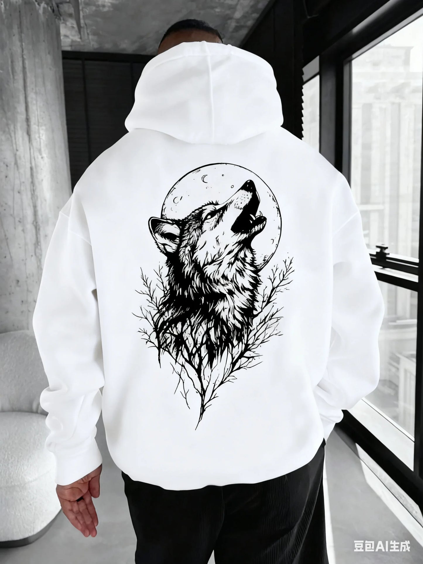 Herren-Kapuzenpullover mit Wolfsmuster-Print – bequemer, lässiger und modischer Hoodie für Herren