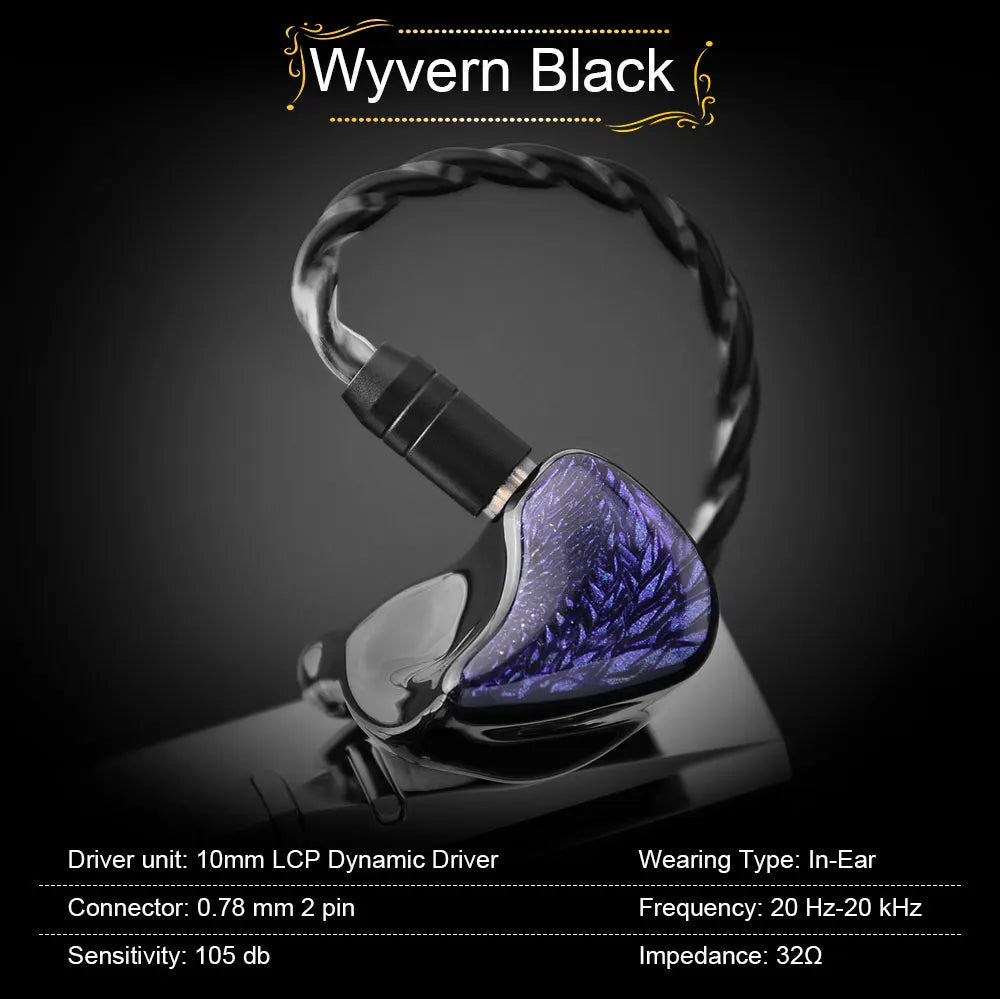 Celest Wyvern Black In-Ear Monitor Wired IEM Gaming Earbuds with Microphone HiFi Bass 10mm Driver Detachable Cable