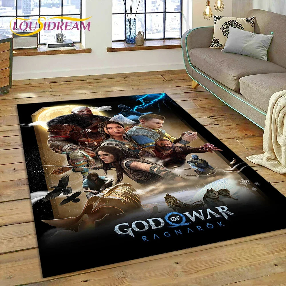God of War Games Kratos Cartoon 3D Carpet Rug for Bedroom Living Room Home Sofa Decoration,Children Game Large Decor Floor Mat