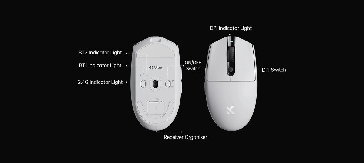MCHOSE G3 Ultra Wireless Gaming Mouse Tri-Mode PAW3395 26000 DPI, 8K Polling Rate, 64g Ultra-Lightweight Wireless Gaming Mouse for PC, Laptop & Office