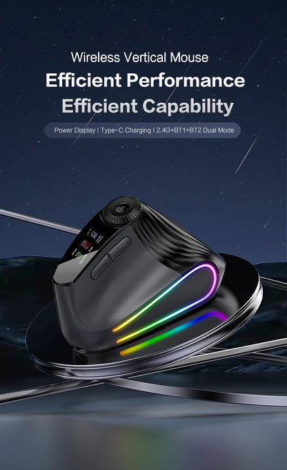 Jomaa RGB Φωτιζόμενο Ασύρματο Κάθετο Ποντίκι Speed Roller με Ρυθμιστικό Κουμπί Λειτουργιών, Bluetooth USB, Εργονομικό Ποντίκι με Αθόρυβο Κλικ