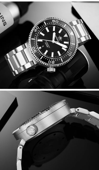 Orologio da immersione di lusso da uomo ADDIESDIVE, impermeabile fino a 1000 m, con vetro zaffiro e quadrante luminescente – Orologio meccanico a carica automatica