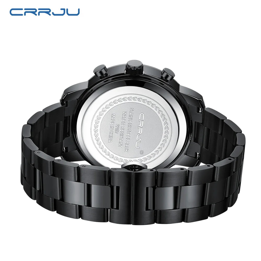 Ceas pentru bărbați CRRJU – Cronograf din oțel inoxidabil, rezistent la apă, cu afișaj al datei, mecanism analogic cu cuarț, stil elegant și profesional