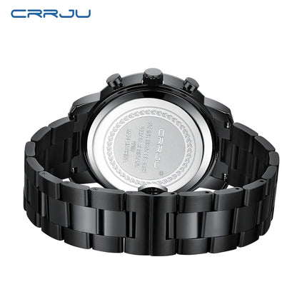 Ceas pentru bărbați CRRJU – Cronograf din oțel inoxidabil, rezistent la apă, cu afișaj al datei, mecanism analogic cu cuarț, stil elegant și profesional