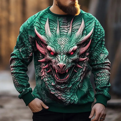 Pánska mikina s kapucňou s potlačou čínskeho draka, módna 3D mikina so vzorom draka, hip-hopový oversized pulóver, pánske oblečenie Monster Golf