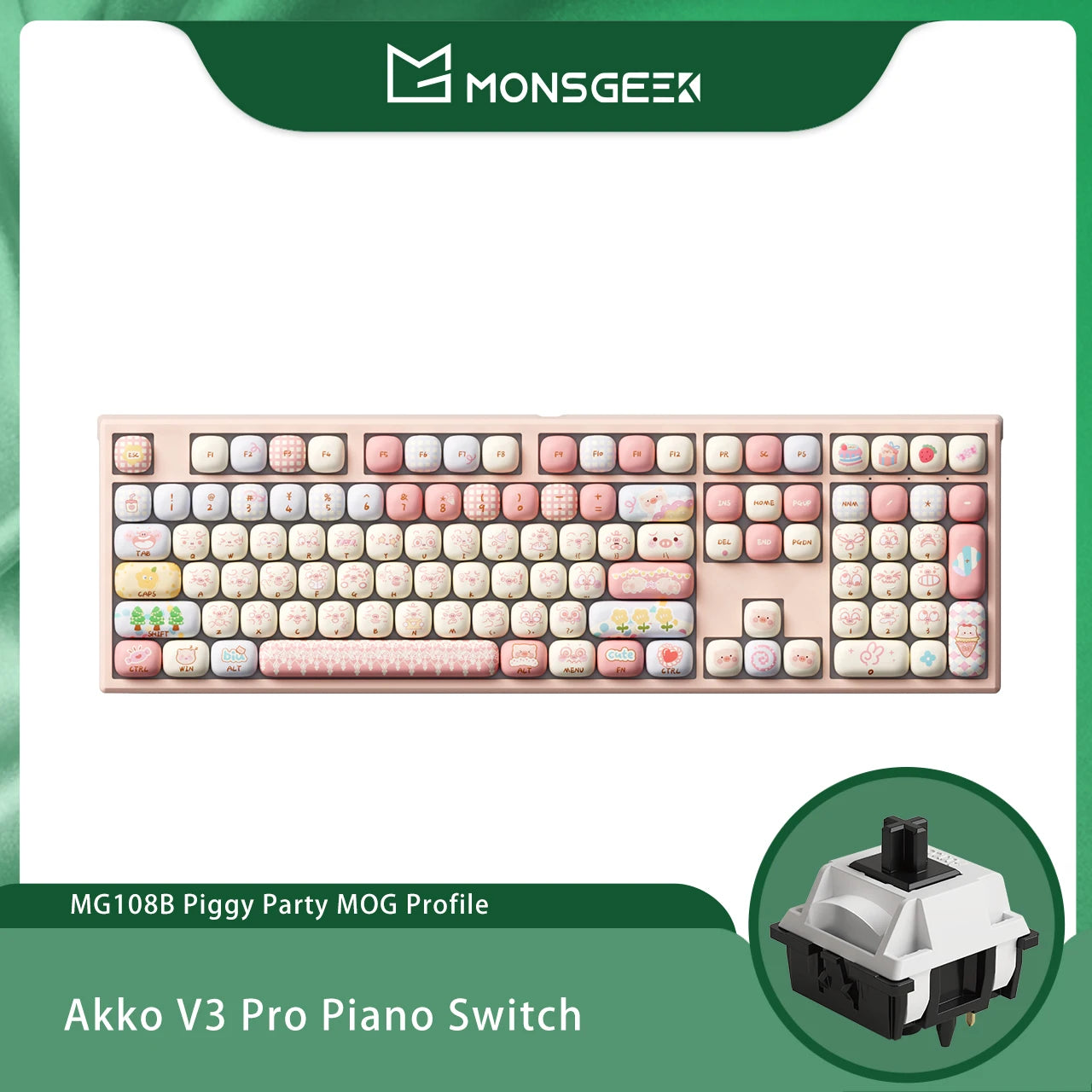 Akko MonsGeek MG108B Bun Wonderland Wireless Mechanical Keyboard MOG Profile RGB 108 Keys Full Size Hot Swap USB / 2.4G / BT 5.0