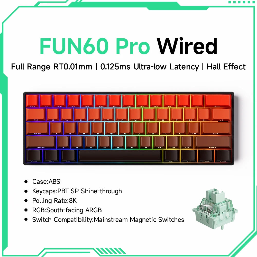 Akko MonsGeek FUN60 mechanische Tastatur mit Magnetschaltern, 60% Gaming-Tastatur, Rapid Trigger 0.01mm, 8K ARGB, HE/TMR Custom-Tastatur