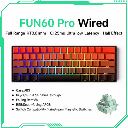 Akko MonsGeek FUN60 mechanische Tastatur mit Magnetschaltern, 60% Gaming-Tastatur, Rapid Trigger 0.01mm, 8K ARGB, HE/TMR Custom-Tastatur