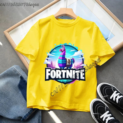 Summer Game Fortnited T-shirt Bottle Royale Birthday Tops Party Wear Boys Tee Fortnight Short Sleeve Cotton Kids Clothes
