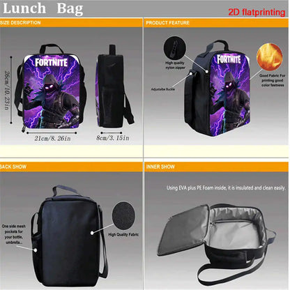 Cute Cartoon  3pcs Set School Backpack with Lunch Bag Pencil Case , Large Anime Fortnite Kids School Bags For Boys and Girls