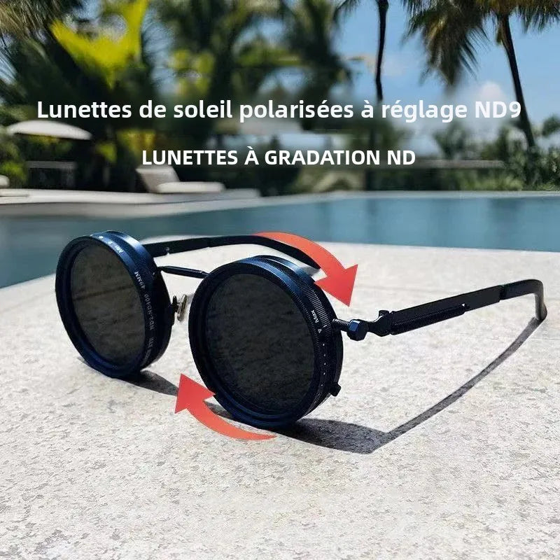 Polarized Round Sunglasses Men ND9 Adjustable Dimming Sun Glasses Women Retro Punk Fishing Eyeglasses Outdoor Shades UV400