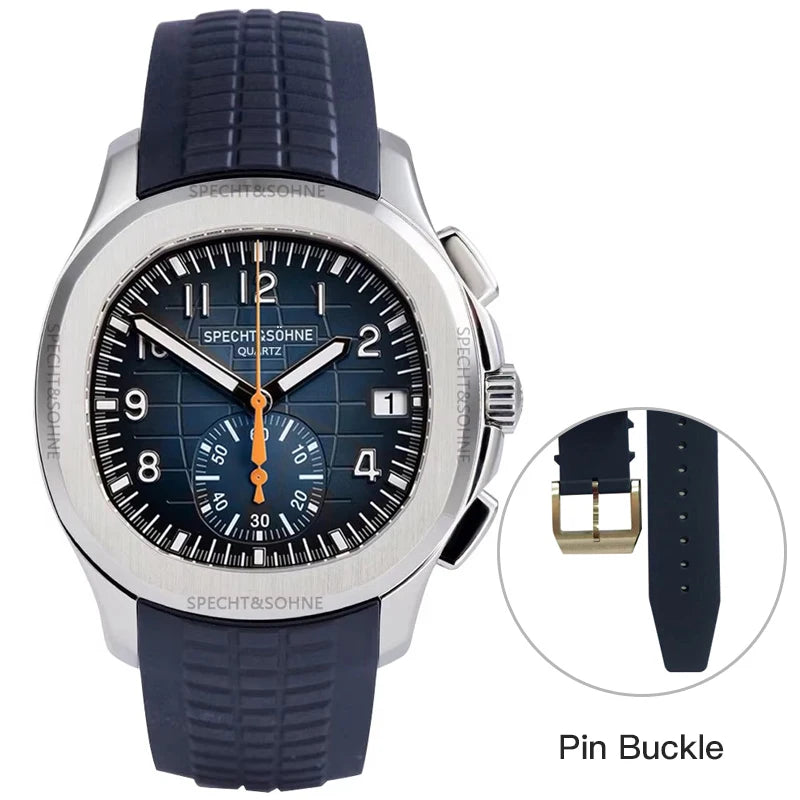2026 New Specht&Sohne Men's Watches Quartz Watch Top Brand Luxury Chronograph Sport Rubber Luminous 5Bar Waterproof Men's Watch
