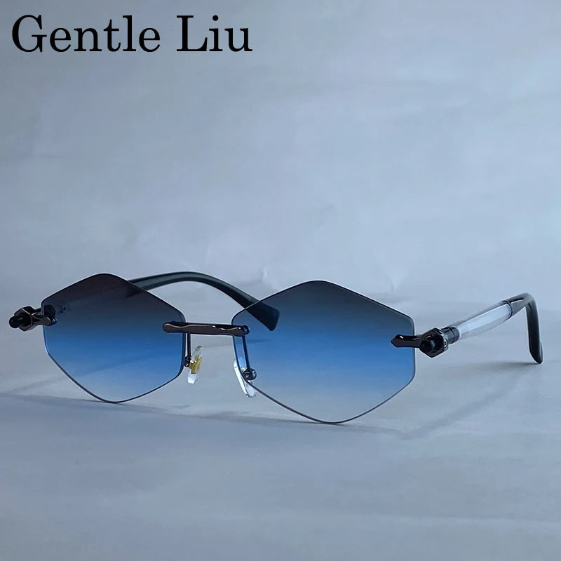 Rimless Polygon Sunglasses Women 2026 Luxury Brand Fashion Retro Sun Glasses Punk Hexagon Eyewear For Lady UV400 Outdoor Shades