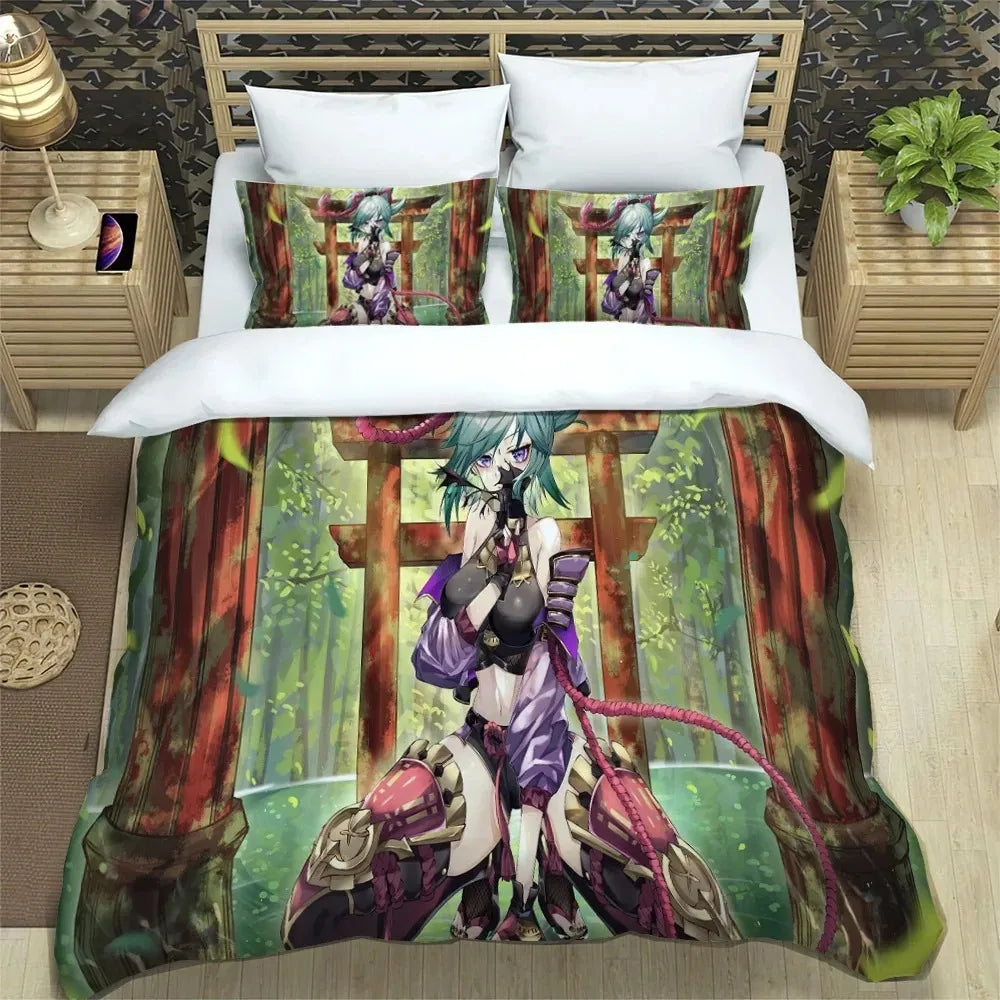 Anime Genshin Impact Bedding Set Boys Girls Twin Queen Size Duvet Cover Pillowcase Bed Kids Adult Fashion Home Textileextile
