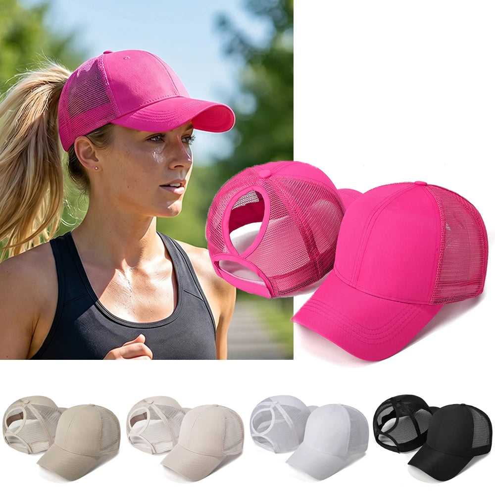 New Mesh Baseball Caps High Ponytail Snapback Cap Hollow Back UV Protection Sun Hat Casual Messy Hair Bun Ponytail Baseball Caps