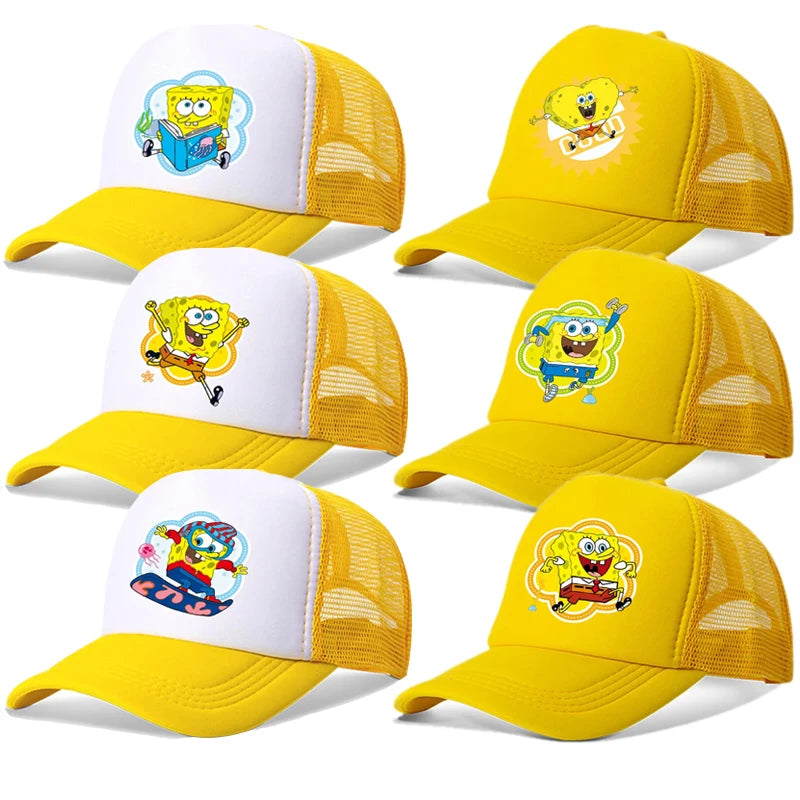 Cartoon SpongeBob Men Women Baseball Cap Outdoor Travel Boy Girl Mesh Sunhat Adult Hip Hop Dad Hat Summer Sport Trucker Peak Cap