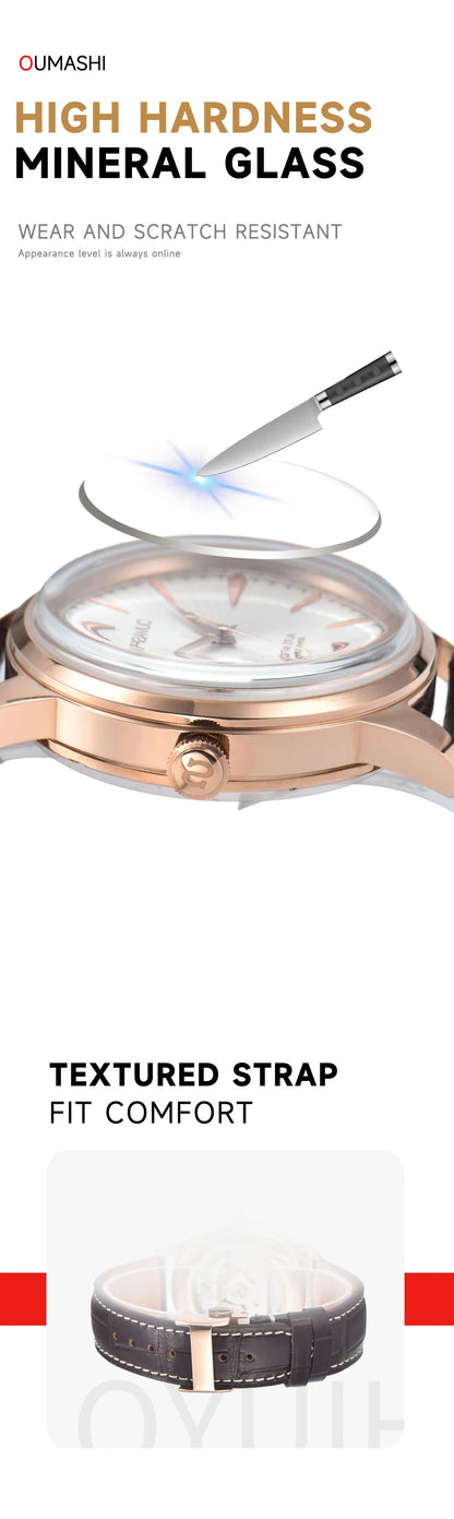 40mm NH35 Watch Cocktail Automatic Mechanical Watch High Quality Stainless Steel Double Dome Waterproof Case Leather Band Watch