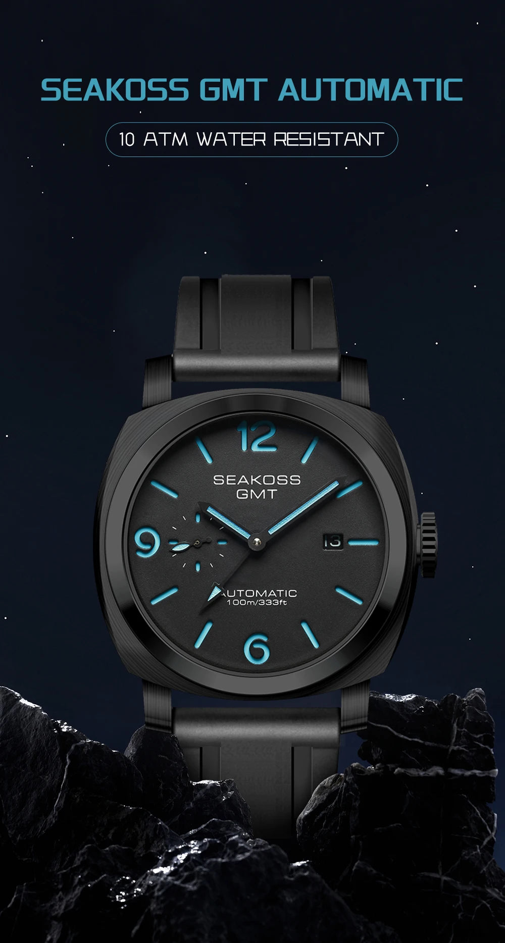 SEAKOSS 100m Diving Men GMT Automatic Mechanical Watches 1963 Clock 2557 Seagull Movement Super Luminous Sapphire Wristwatches