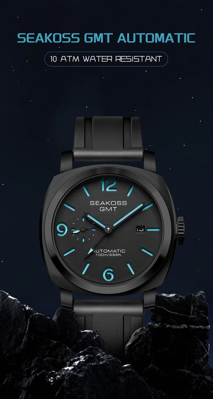 SEAKOSS 100m Diving Men GMT Automatic Mechanical Watches 1963 Clock 2557 Seagull Movement Super Luminous Sapphire Wristwatches