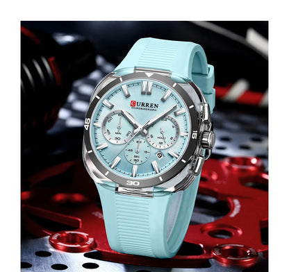 Montre pour homme CURREN – Nouveau modèle de luxe à quartz, bracelet en silicone, style sportif, multifonction, étanche, lumineuse, avec affichage de la date et chronomètre.