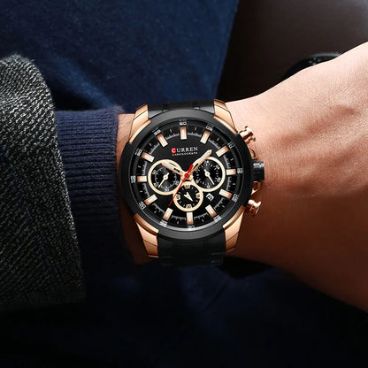 CURREN Chronographenuhr für Herren, großes Zifferblatt (48 mm), Edelstahlarmband, drei Hilfszifferblätter, Quarz-Sportarmbanduhr, luxuriöser Stil