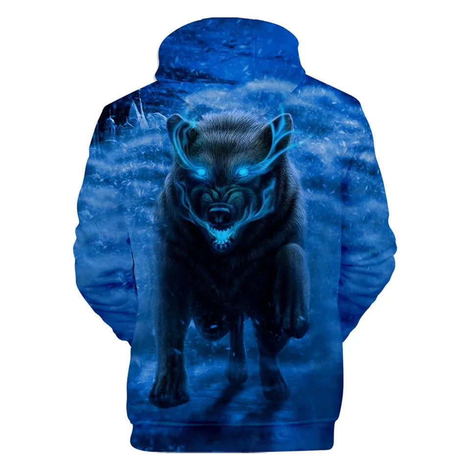 Cool Space Galaxy Wolf Hoodie Hoodies Men Bright Wolf Fashion Handsome Wolf Hoddies Spring Autumn Pullovers Sweatshirts Sweat