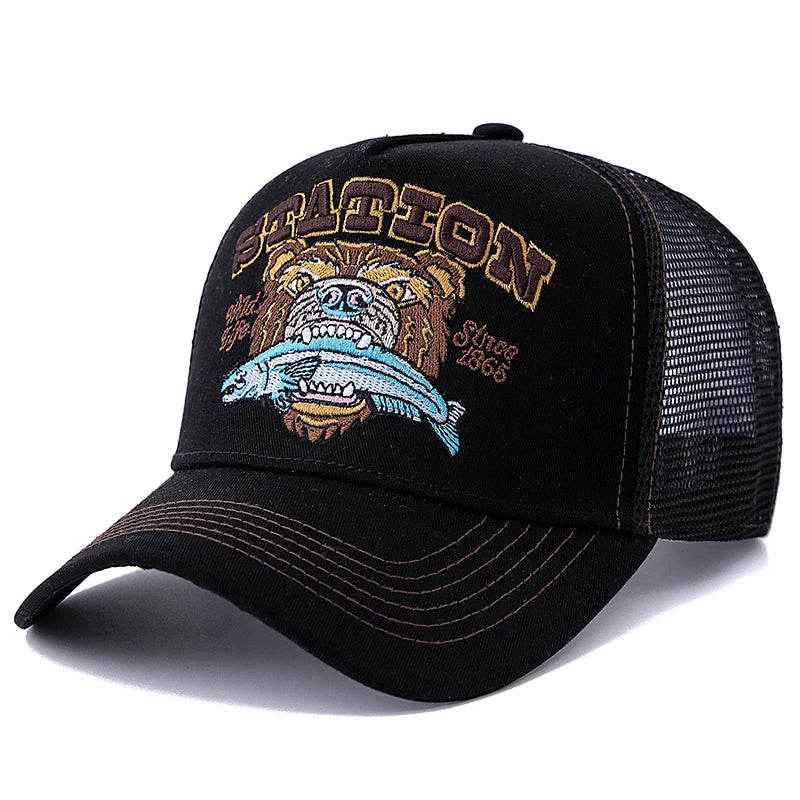 Hot Sale Unisex Bear Head Pattern Cap Summer Breathable Trucker Hat Man Women Outdoor Fishing Snapback Cap