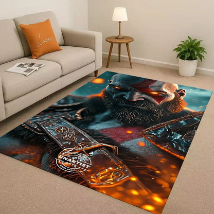 Game God of War Kratos Cartoon Gamer Living Room Non-Slip Area Rug Soft Carpet for Bedroom Playroom Sofa,Easy Clean Home Doormat