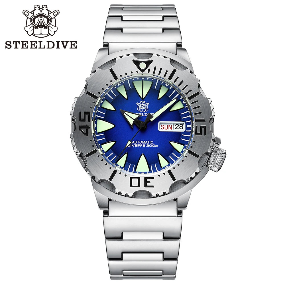 STEELDIVE SD1984 Monster Steel Strap Mechanical Watch NH36 Movt Sapphire Crystal 200M Waterproof Swiss Super Luminous Wristwatch