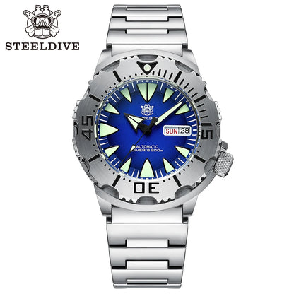 STEELDIVE SD1984 Monster Steel Strap Mechanical Watch NH36 Movt Sapphire Crystal 200M Waterproof Swiss Super Luminous Wristwatch