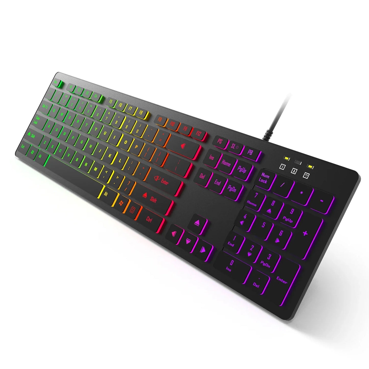 Computer-Gaming-Tastatur mit RGB-Hintergrundbeleuchtung, leise kabelgebundene USB-Tastatur für Büro und Zuhause – Russisch, Französisch, Spanisch, Deutsch, Arabisch, Englisch