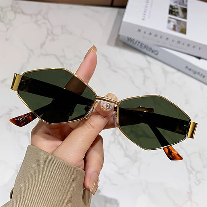 Fashion Hexagon Sunglasses for Women Retro Gold Frame Beach Vacation Travel Driving Glasses