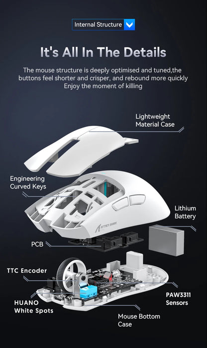 Mouse da gaming ATTACK SHARK X11 e mouse wireless X11 SE 22000 DPI, sensore PAW3311, BT/2.4G/cablato, ultraleggero 59g, 2000W clic