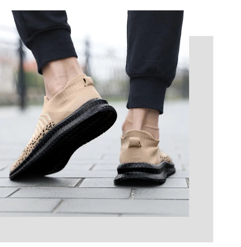Men's Breathable Sneakers Comfortable Running Shoes Outdoor Slip-On Walking Sneakers Sock Jogging Shoes