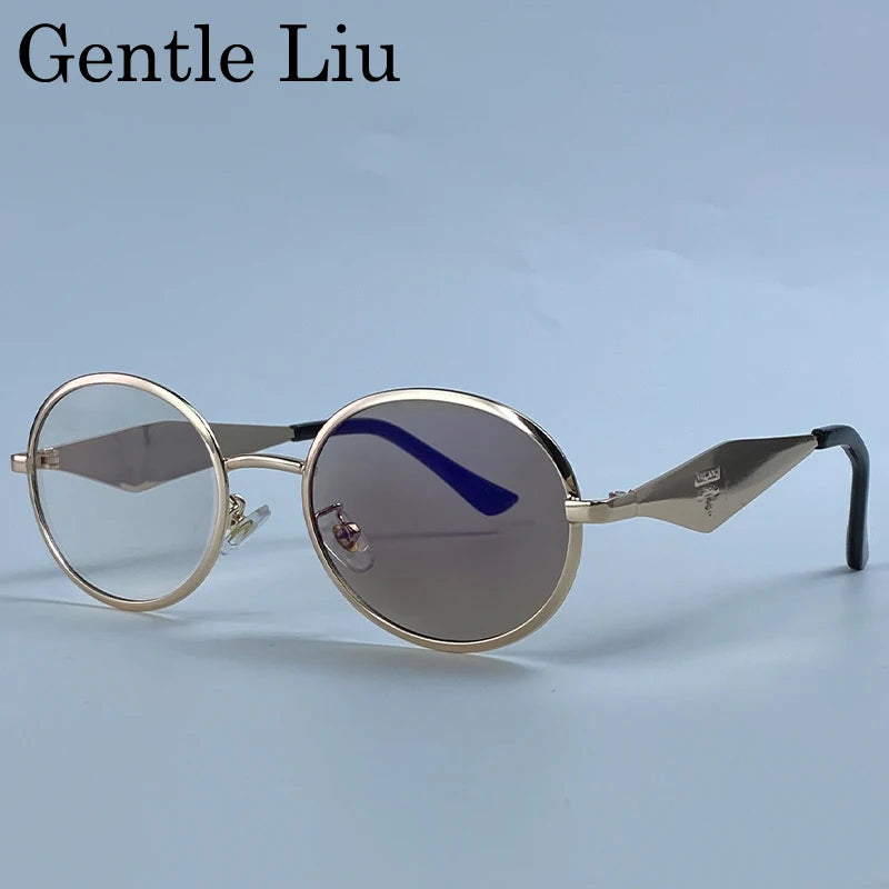 Metal Frame Round Punk Photochromic Sunglasses Women 2026 Luxury Brand Designer Steampunk Oval Sun Glasses Outdoor Eyewear Shade