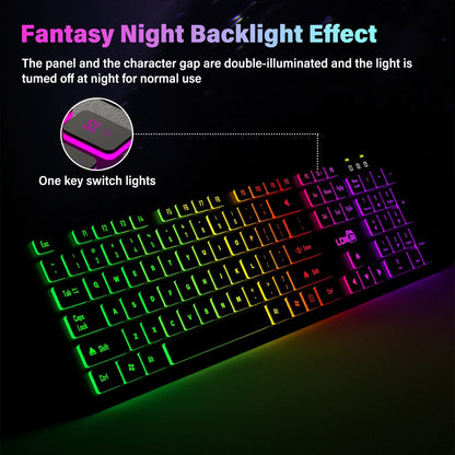 Computer-Gaming-Tastatur mit RGB-Hintergrundbeleuchtung, leise kabelgebundene USB-Tastatur für Büro und Zuhause – Russisch, Französisch, Spanisch, Deutsch, Arabisch, Englisch