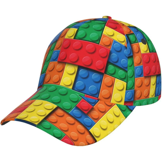 Playful Building Block Print Baseball Cap Women Men Adjustable Snapback Hat Glitter Fashionable Baseball Cap