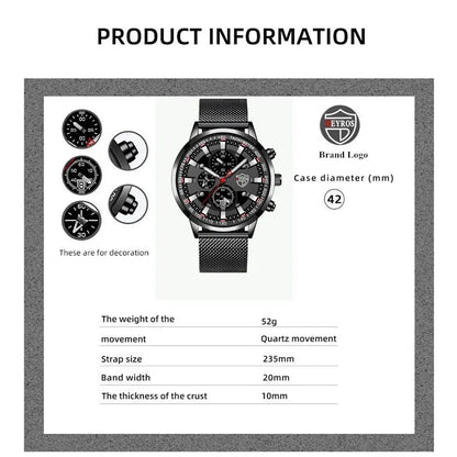 DEYROS Luxury Mens Business Quartz Wristwatch Calendar Fashion Men Casual Sports Watch for Men Gift