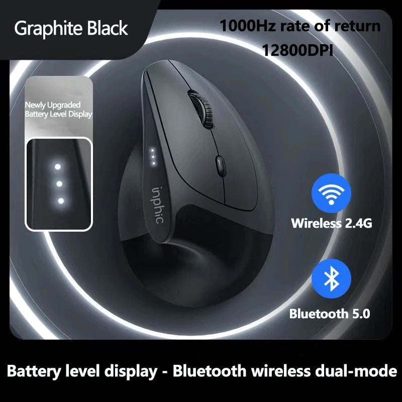 Inphic X9 PRO függőleges vezeték nélküli egér Type-C gyorstöltéssel, ergonomikus, halk irodai egér laptophoz, PC-hez, számítógéphez és gaminghez