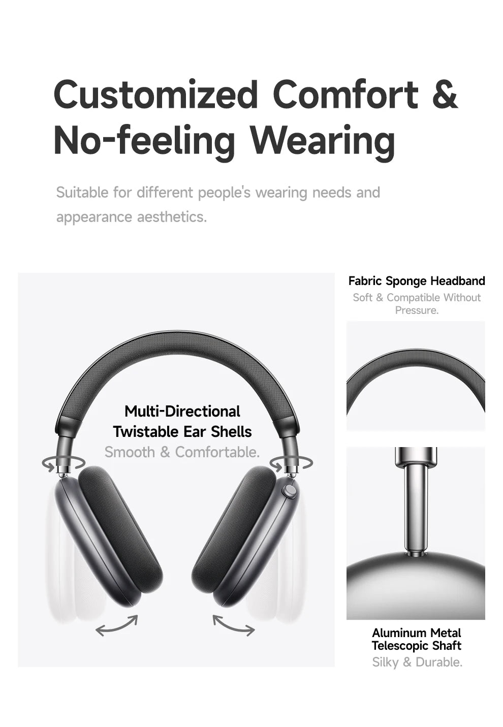 Picun F8 Pro ANC Kabellose Kopfhörer mit Head Tracking, 3D Spatial Audio, -52dB ANC, HIFI Bluetooth-Headset, ENC HD-Mikrofon, niedriger Latenz und App