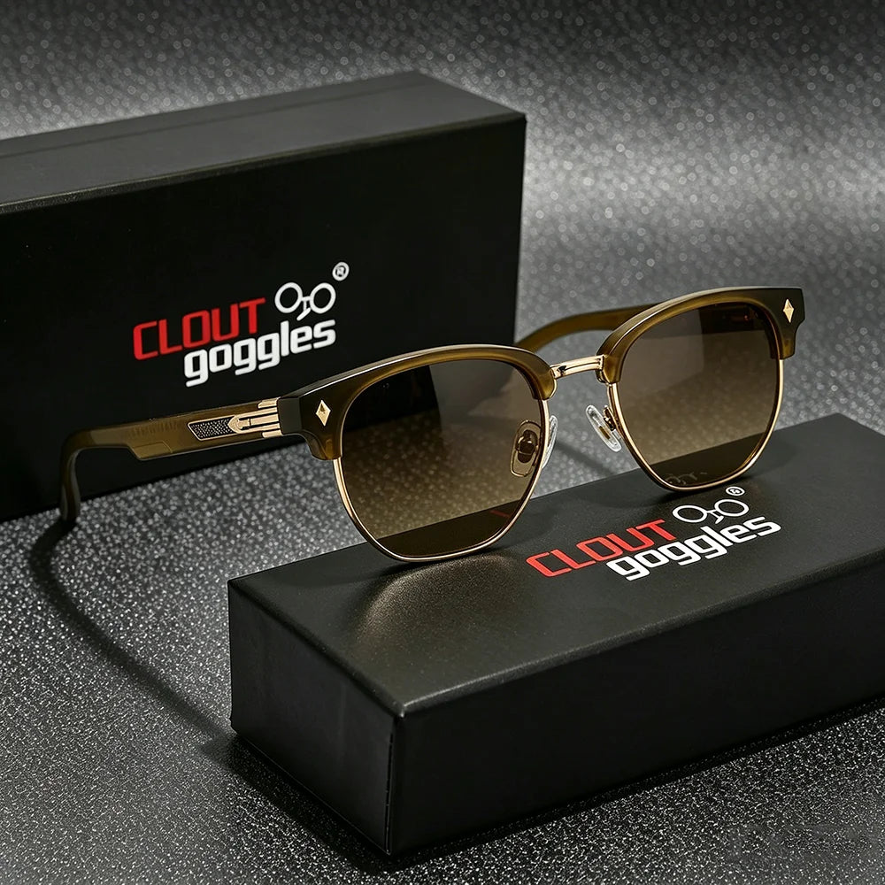 CLOUT GOGGLES Business Sunglasses Male Female Metal Polygon Rivet Half Frame Outdoor Driving Ultraviolet Protection Sun Glasses