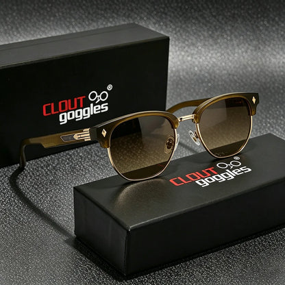 CLOUT GOGGLES Business Sunglasses Male Female Metal Polygon Rivet Half Frame Outdoor Driving Ultraviolet Protection Sun Glasses