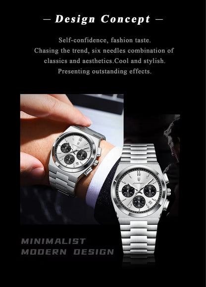 POEDAGAR Luxury Men's Watch Chronograph Date Stainless Steel Casual Man Clock Waterproof Luminous Fashion Quartz Watches For Men