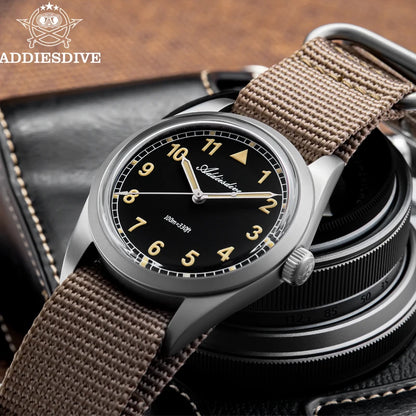 Orologio analogico da uomo ADDIESDIVE 36mm con vetro a specchio bombato, impermeabile 100m, luminoso, semplice, al quarzo, con cinturino in nylon