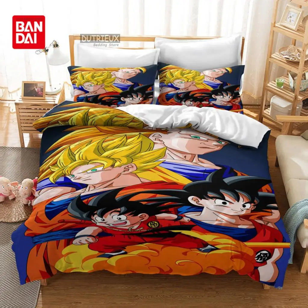 Bandai Animie Dragon Ball Bedding Set Goku Duvet Cover Quilt Cover Queen King Bedroom Home Textile Children Kids Boys Adult Gift
